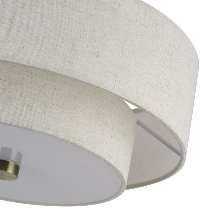 Livex Monroe 3Lt 8" Semi-Flush, Brass/Oatmeal/White