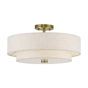 Livex Monroe 4Lt 9" Semi-Flush, Brass/Oatmeal/White - 51085-01