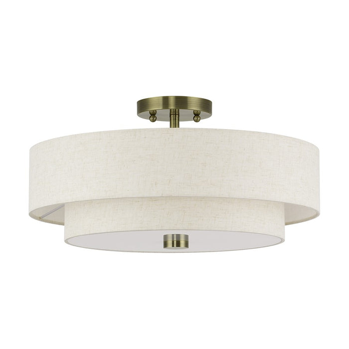 Livex Monroe 4Lt 9" Semi-Flush, Brass/Oatmeal/White