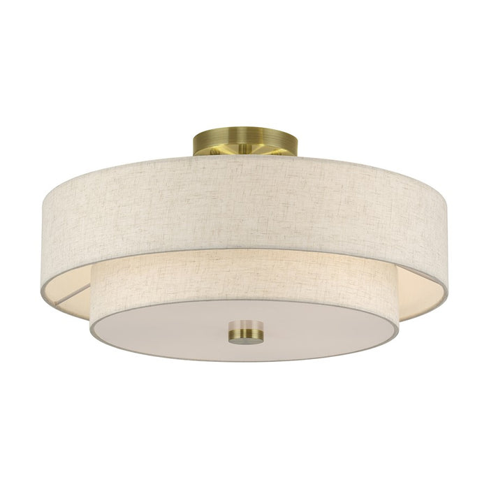 Livex Monroe 4Lt 9" Semi-Flush, Brass/Oatmeal/White