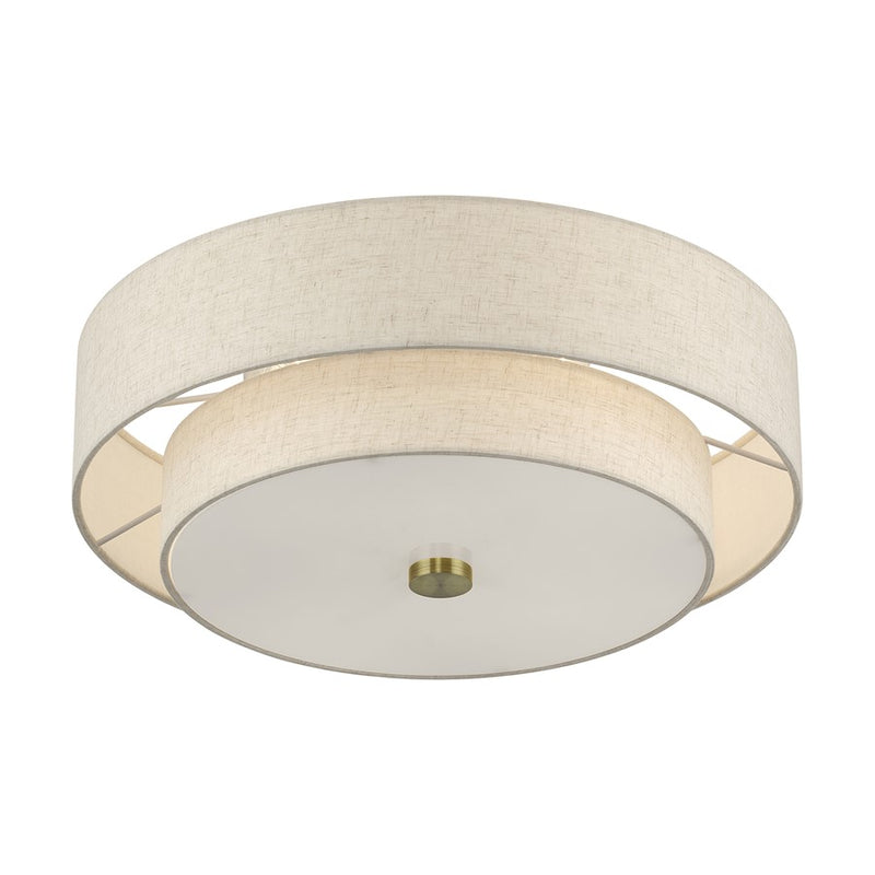 Livex Monroe 4Lt 9" Semi-Flush, Brass/Oatmeal/White