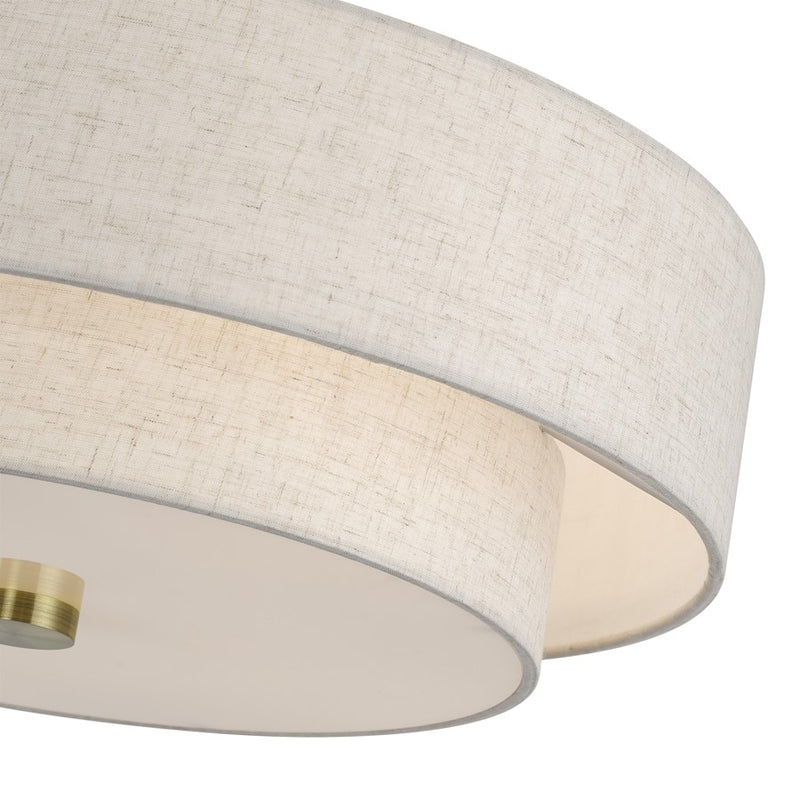 Livex Monroe 4Lt 9" Semi-Flush, Brass/Oatmeal/White