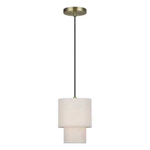 Livex Monroe 1Lt 16" Mini Pendant, Brass/Oatmeal/White - 51089-01
