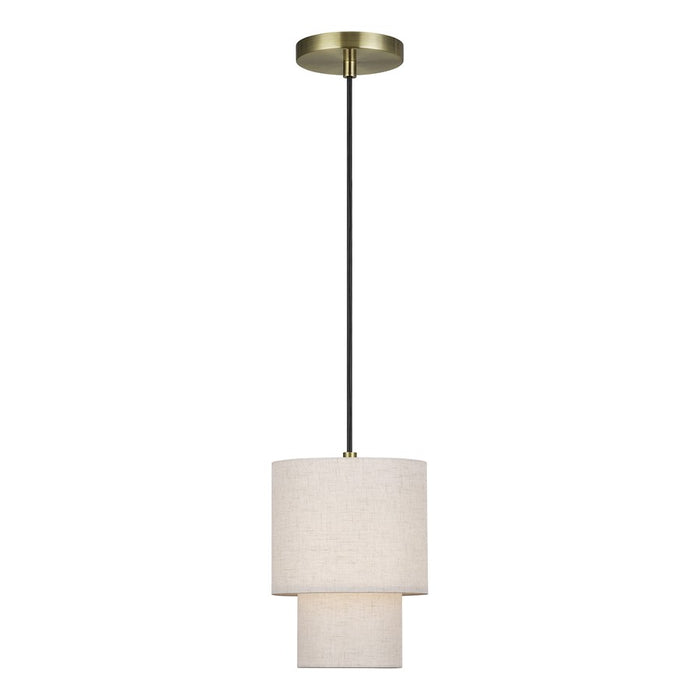 Livex Monroe 1Lt 16" Mini Pendant, Brass/Oatmeal/White - 51089-01