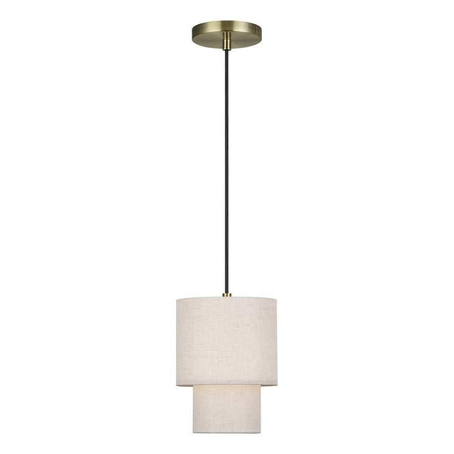 Livex Monroe 1Lt 16" Mini Pendant, Brass/Oatmeal/White - 51089-01