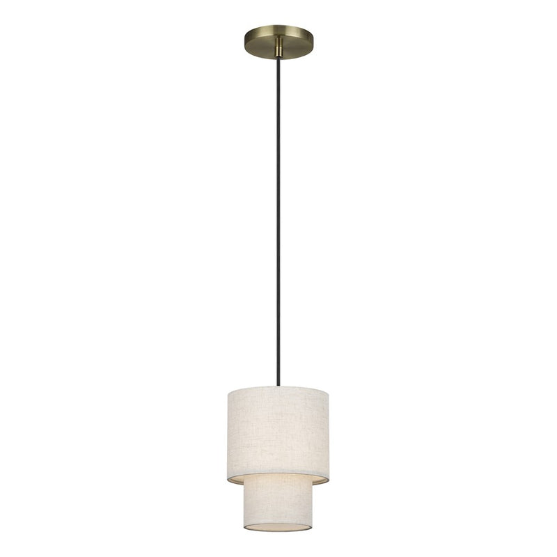 Livex Monroe 1Lt 16" Mini Pendant, Brass/Oatmeal/White