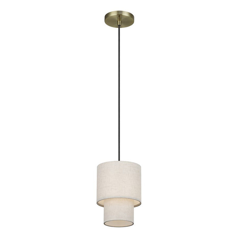 Livex Monroe 1Lt 16" Mini Pendant, Brass/Oatmeal/White