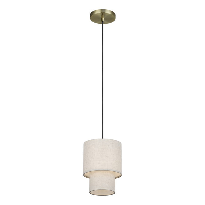 Livex Monroe 1Lt 16" Mini Pendant, Brass/Oatmeal/White
