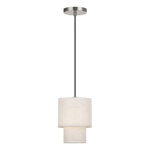 Livex Monroe 1Lt Mini Pendant, Nickel/Oatmeal/White - 51089-91