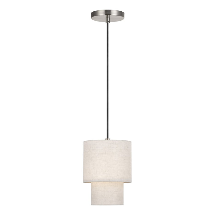 Livex Monroe 1Lt Mini Pendant, Nickel/Oatmeal/White - 51089-91