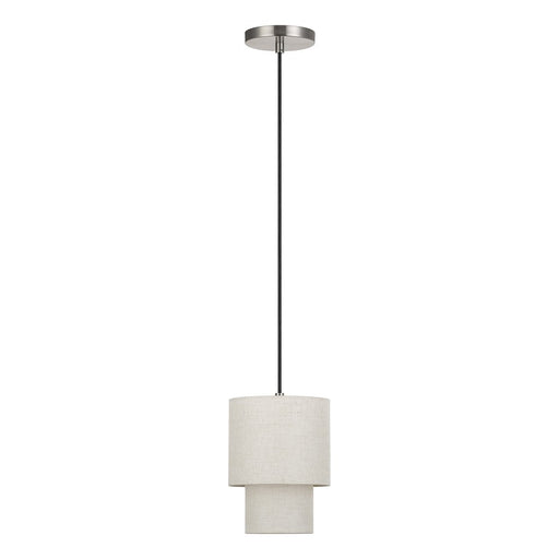 Livex Monroe 1Lt Mini Pendant, Nickel/Oatmeal/White