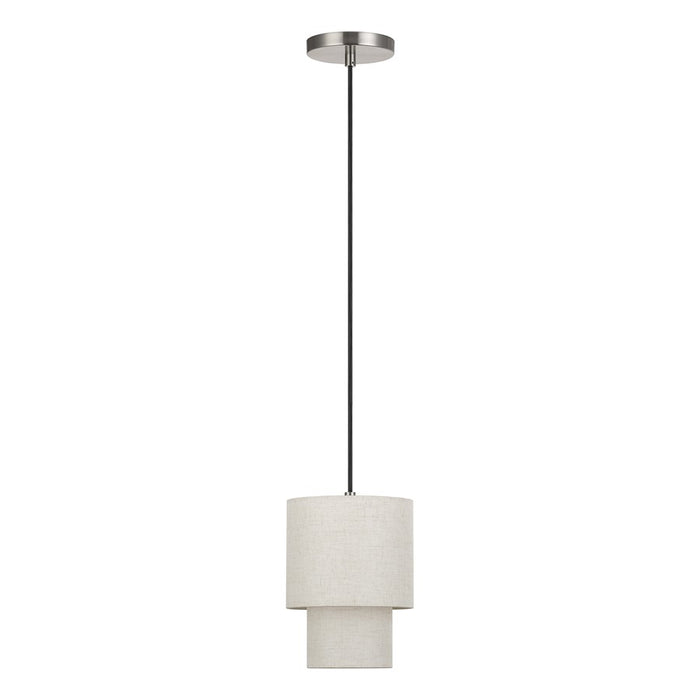 Livex Monroe 1Lt Mini Pendant, Nickel/Oatmeal/White