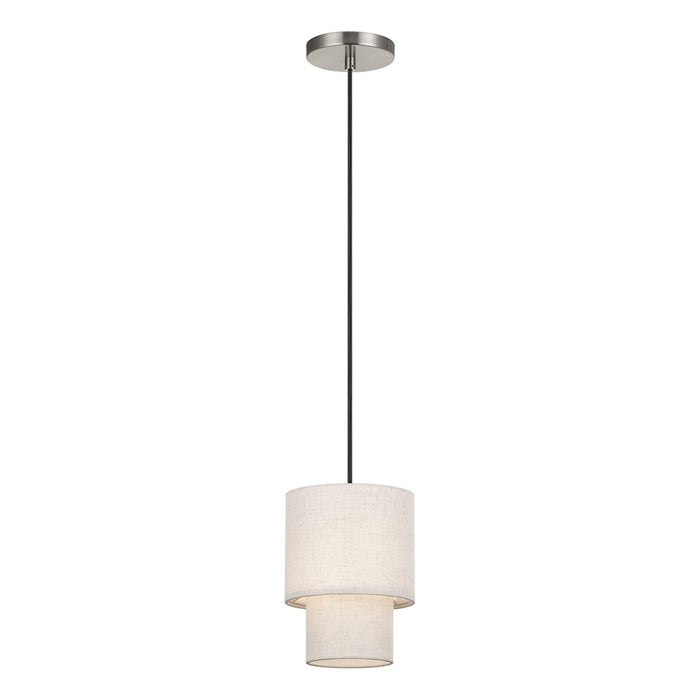 Livex Monroe 1Lt Mini Pendant, Nickel/Oatmeal/White
