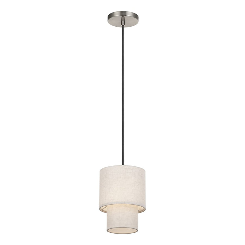 Livex Monroe 1Lt Mini Pendant, Nickel/Oatmeal/White