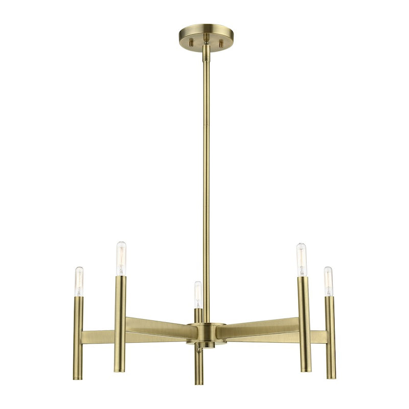 Livex Copenhagen 5 Light Chandelier, Antique Brass