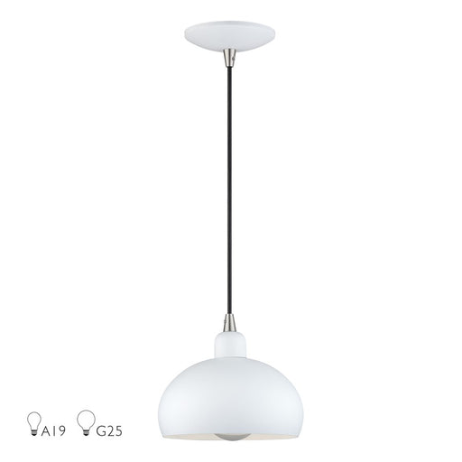Livex Domma 1Lt Mini Pendant, White/Nickel Accents/White Steel/White - 51513-03