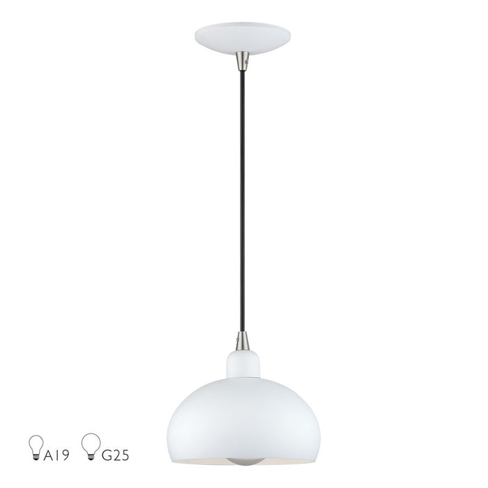Livex Domma 1Lt Mini Pendant, White/Nickel Accents/White Steel/White - 51513-03