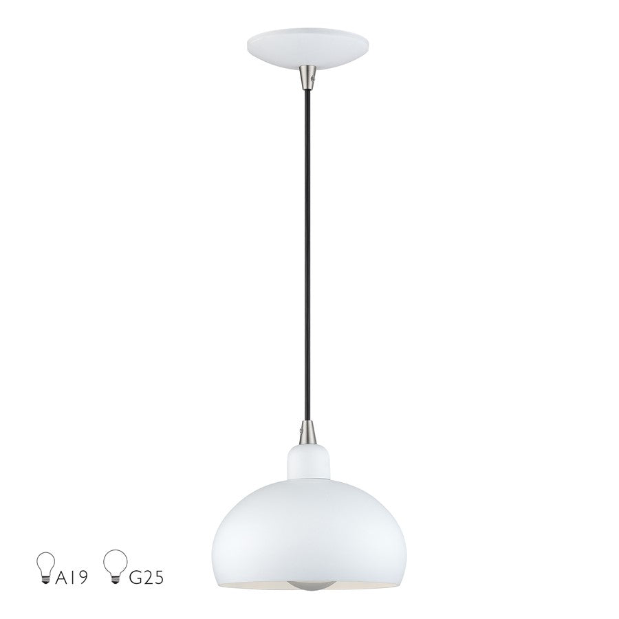 Livex Domma 1Lt Mini Pendant, White/Nickel Accents/White Steel/White - 51513-03