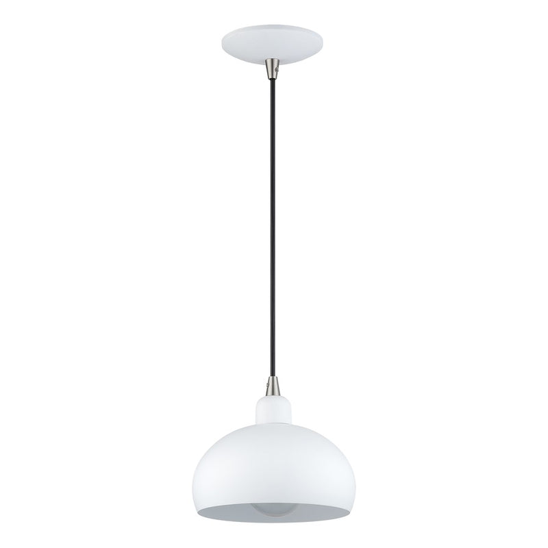 Livex Domma 1Lt Mini Pendant, White/Nickel Accents/White Steel/White