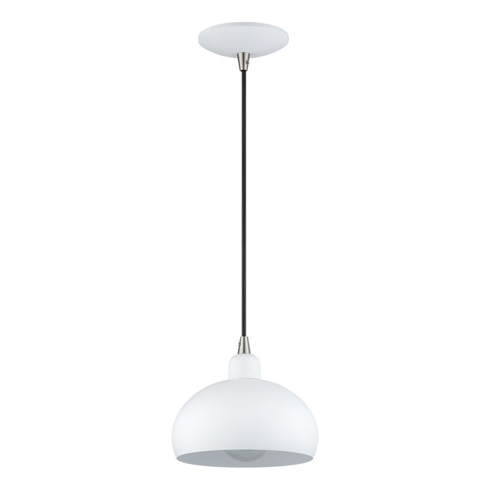 Livex Domma 1Lt Mini Pendant, White/Nickel Accents/White Steel/White