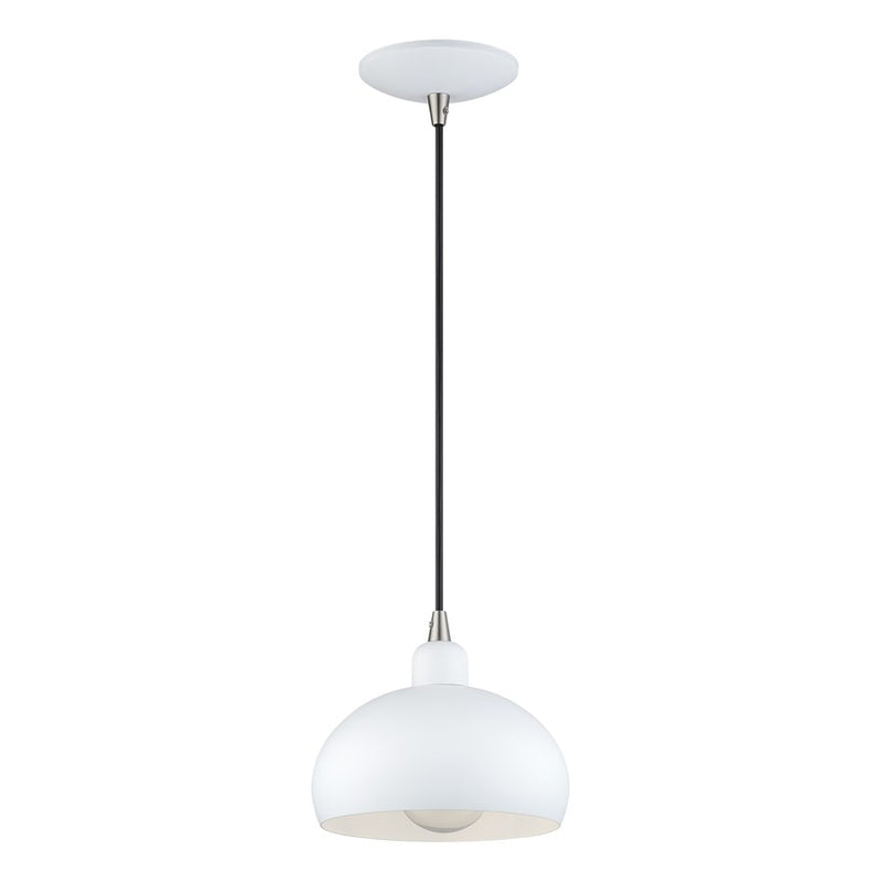 Livex Domma 1Lt Mini Pendant, White/Nickel Accents/White Steel/White