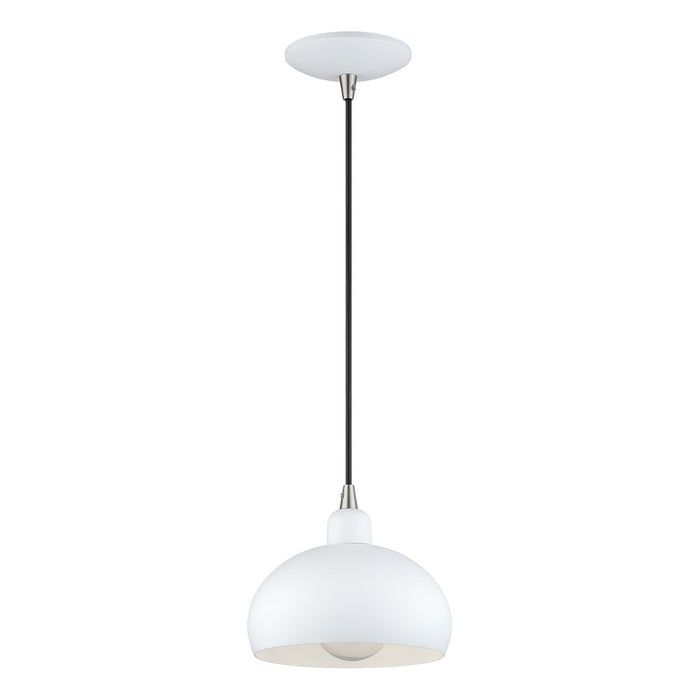 Livex Domma 1Lt Mini Pendant, White/Nickel Accents/White Steel/White