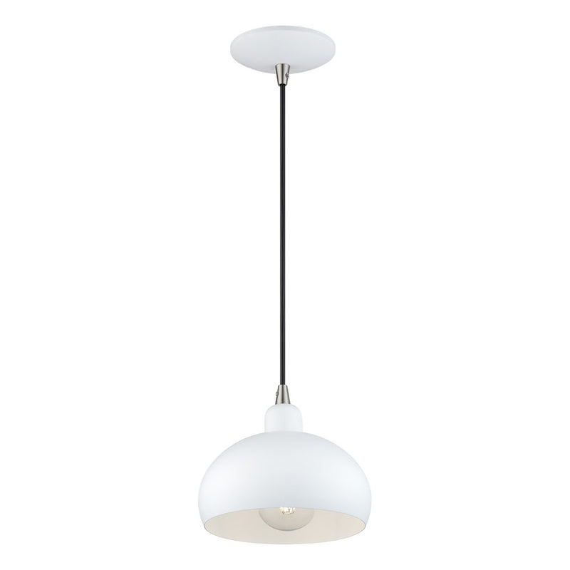 Livex Domma 1Lt Mini Pendant, White/Nickel Accents/White Steel/White