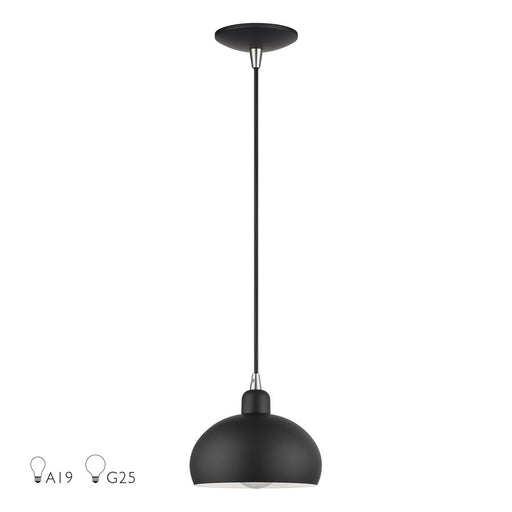 Livex Domma 1Lt Mini Pendant, Black/Nickel Accents/Black/Shiny White - 51513-04