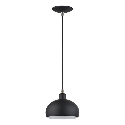 Livex Domma 1Lt Mini Pendant, Black/Nickel Accents/Black/Shiny White