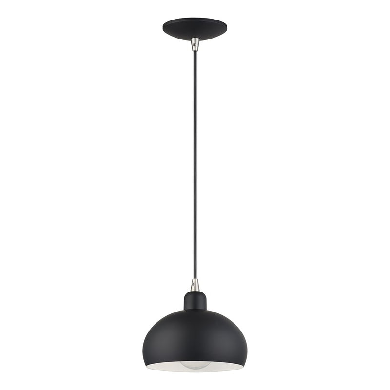 Livex Domma 1Lt Mini Pendant, Black/Nickel Accents/Black/Shiny White