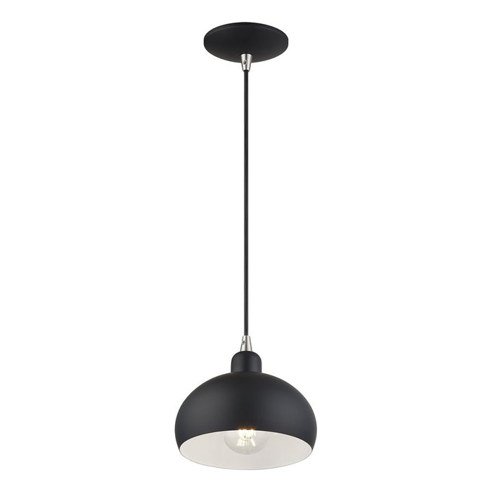 Livex Domma 1Lt Mini Pendant, Black/Nickel Accents/Black/Shiny White