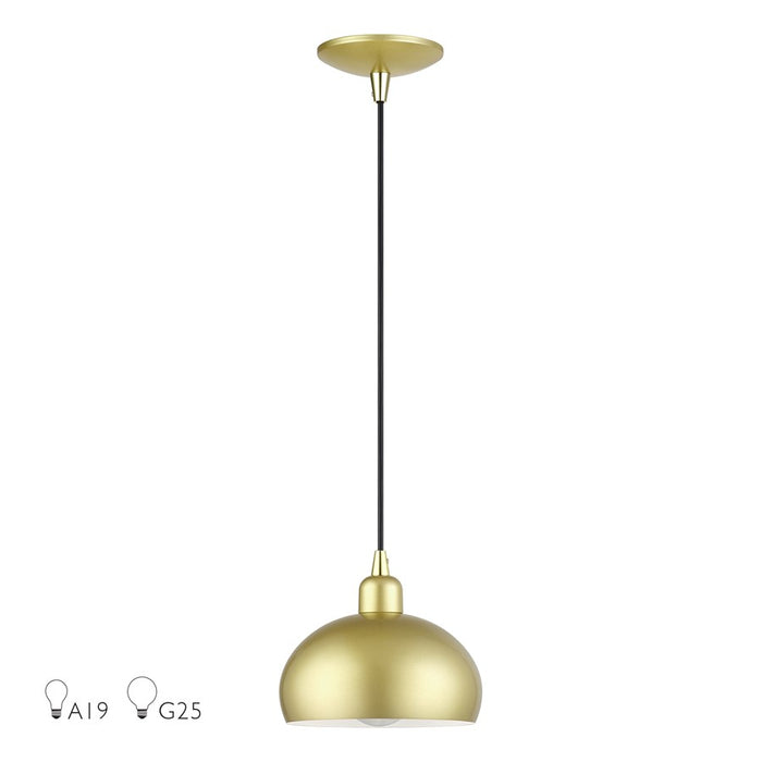 Livex Domma 1Lt Mini Pendant, Gold/Polished Brass/Gold/White - 51513-33