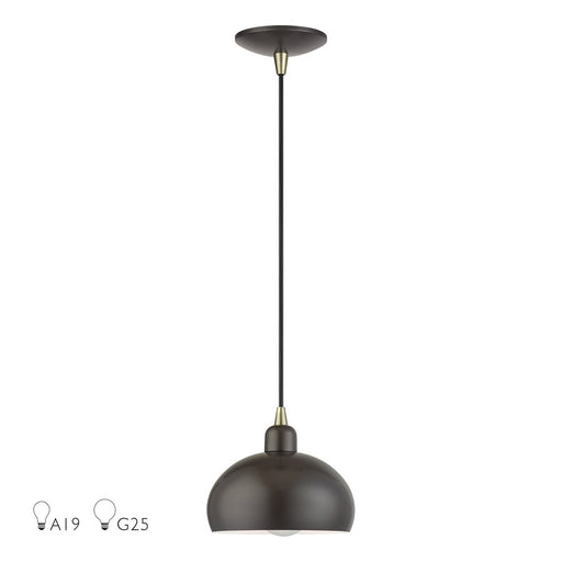 Livex Domma 1Lt Mini Pendant, Bronze/Brass Accents/Bronze/Shiny White - 51513-92