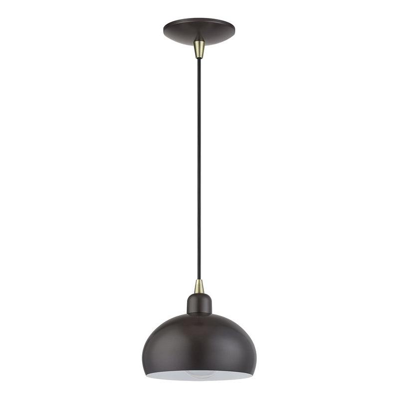 Livex Domma 1Lt Mini Pendant, Bronze/Brass Accents/Bronze/Shiny White