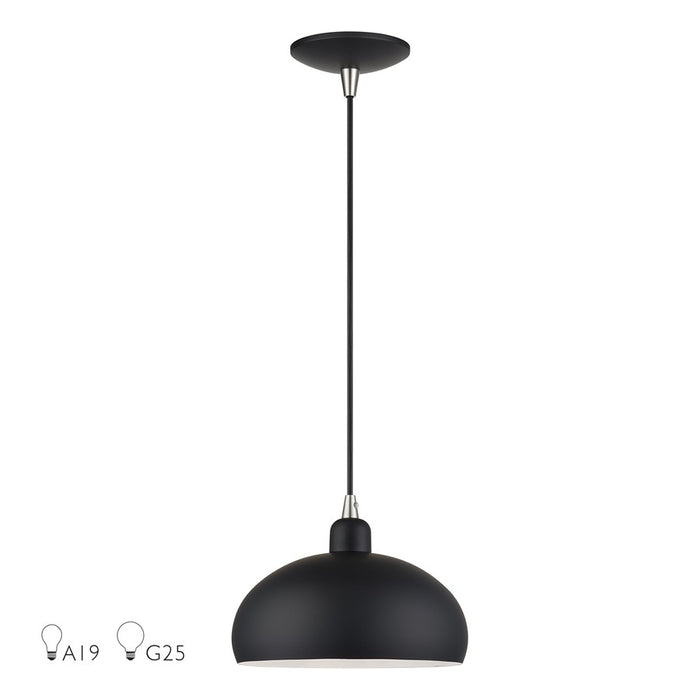Livex Domma 1Lt 10"Dia Pendant, Black/Nickel/Black/White - 51514-04