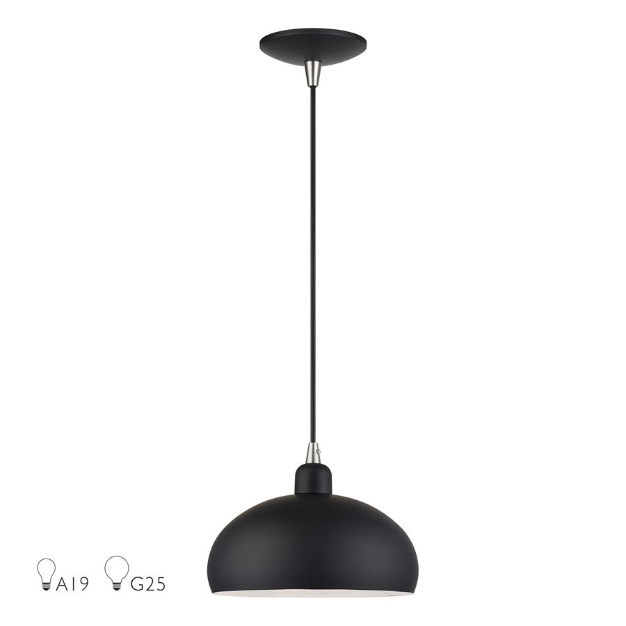 Livex Domma 1Lt 10"Dia Pendant, Black/Nickel/Black/White - 51514-04