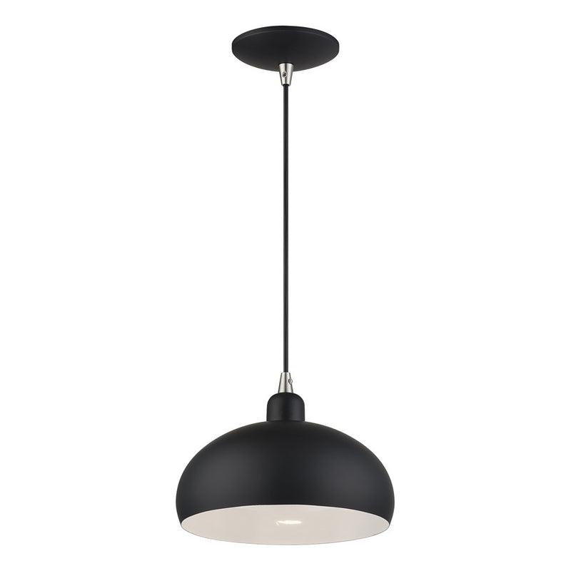 Livex Domma 1Lt 10"Dia Pendant, Black/Nickel/Black/White