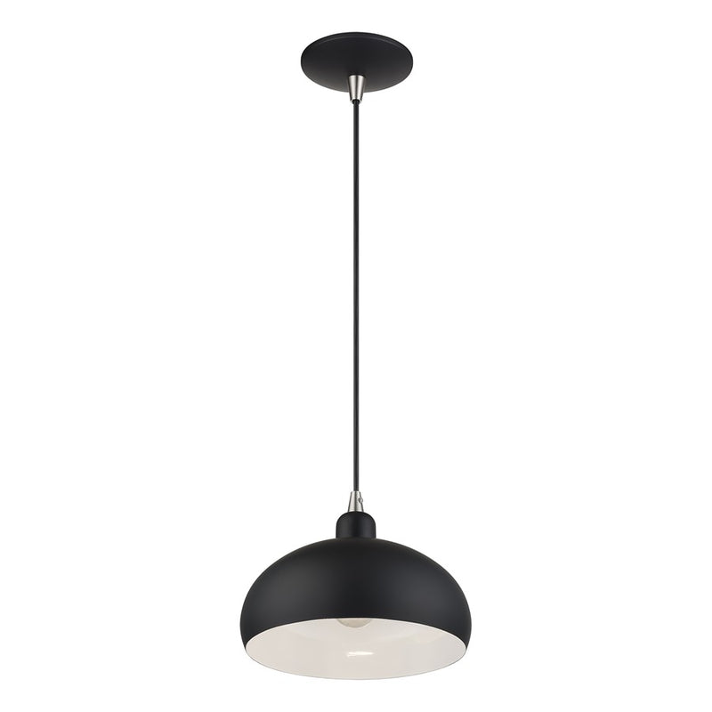 Livex Domma 1Lt 10"Dia Pendant, Black/Nickel/Black/White