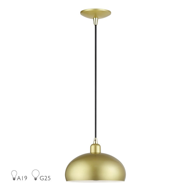 Livex Domma 1Lt 10"Dia Pendant, Gold/Polished Brass/Gold/White - 51514-33