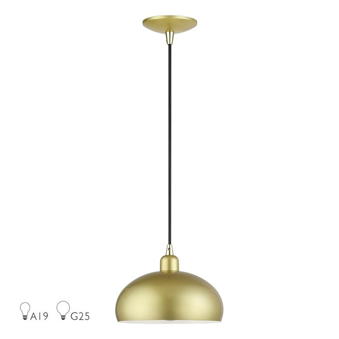 Livex Domma 1Lt 10"Dia Pendant, Gold/Polished Brass/Gold/White - 51514-33