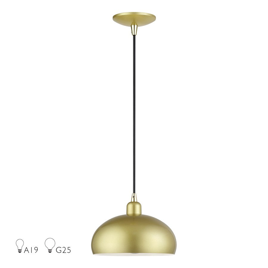 Livex Domma 1Lt 10"Dia Pendant, Gold/Polished Brass/Gold/White - 51514-33
