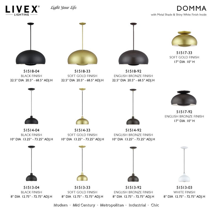 Livex Domma 1Lt 10"Dia Pendant, Gold/Polished Brass/Gold/White