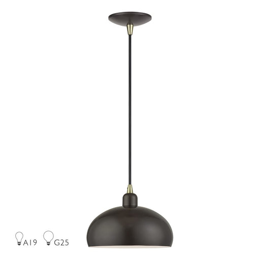 Livex Domma 1Lt 10"Dia Pendant, Bronze/Brass/Bronze/White - 51514-92