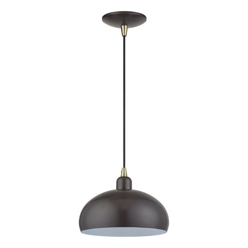 Livex Domma 1Lt 10"Dia Pendant, Bronze/Brass/Bronze/White