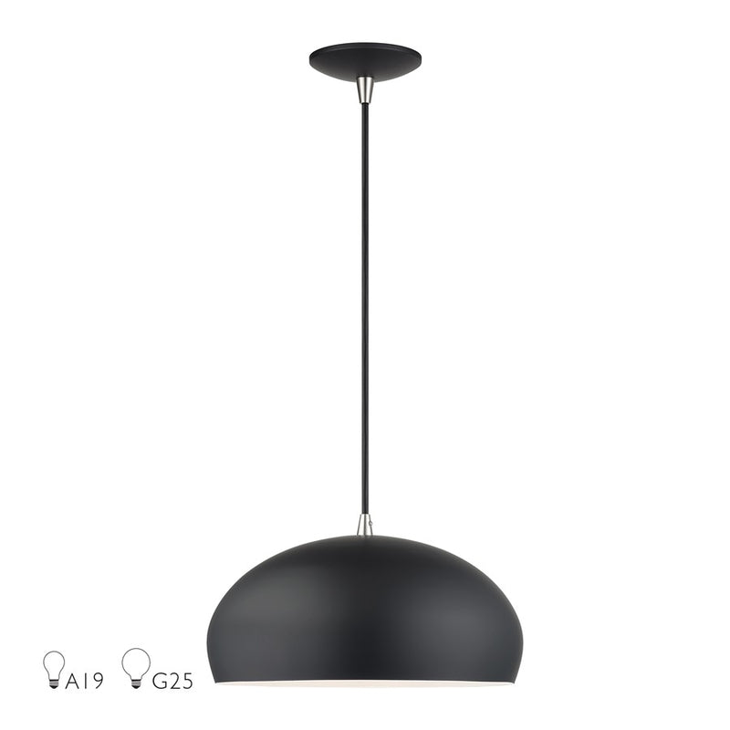 Livex Domma 1Lt 14" Dia Pendant, Black/Nickel/Black/White - 51515-04