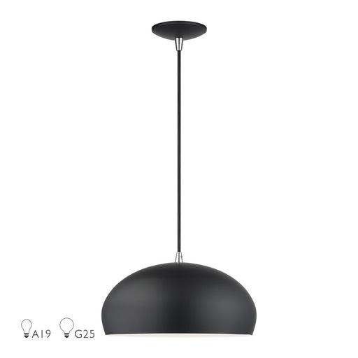 Livex Domma 1Lt 14" Dia Pendant, Black/Nickel/Black/White - 51515-04