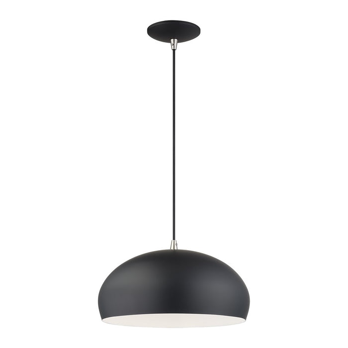 Livex Domma 1Lt 14" Dia Pendant, Black/Nickel/Black/White