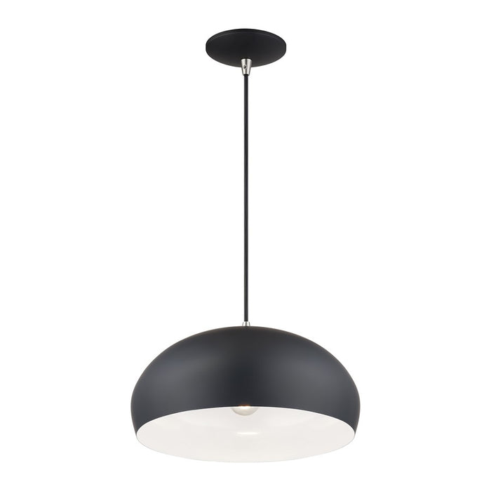 Livex Domma 1Lt 14" Dia Pendant, Black/Nickel/Black/White