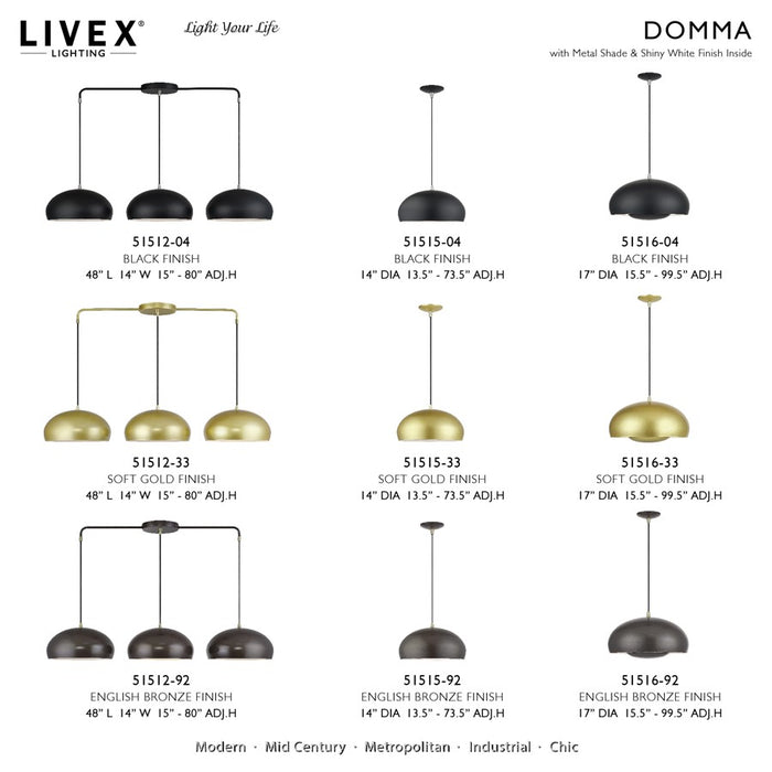 Livex Domma 1Lt 14" Dia Pendant, Black/Nickel/Black/White