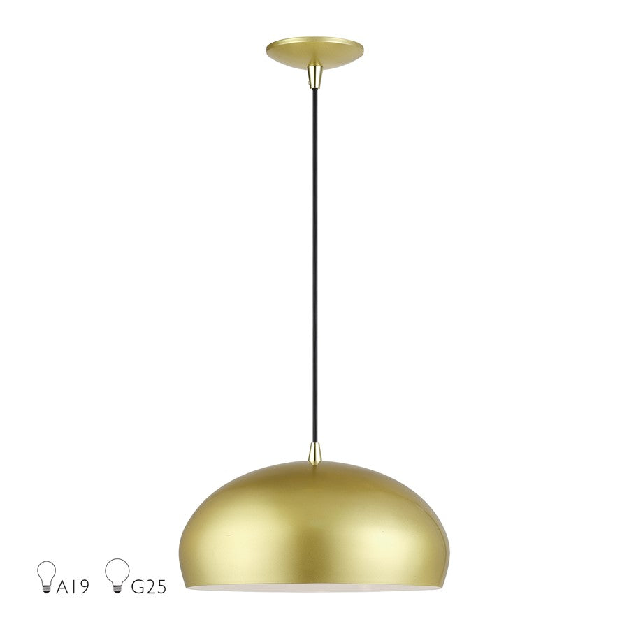 Livex Domma 1Lt 14" Dia Pendant, Gold/Polished Brass/Gold/White - 51515-33